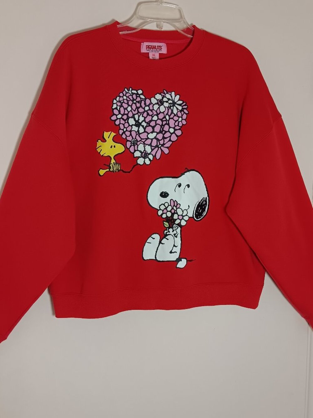 peanuts snoopy Woodstock floral heart red crewneck sweatshirt XL FLEECE